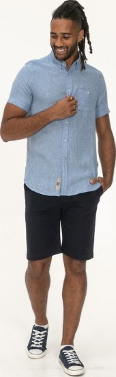 D555 Falmouth 1 Linen Mix Short Sleeve Shirt With Button Down Blue - Särgid - Meeste suured särgid 2XL – 8XL