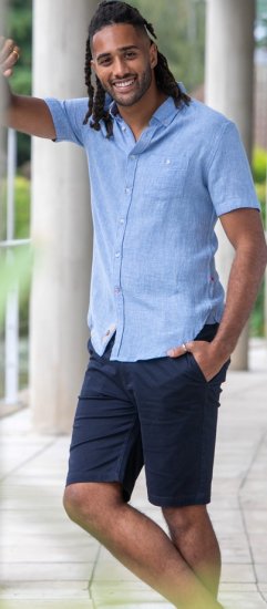 D555 Falmouth 1 Linen Mix Short Sleeve Shirt With Button Down Blue - Särgid - Meeste suured särgid 2XL – 8XL