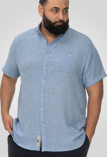 D555 Falmouth 1 Linen Mix Short Sleeve Shirt With Button Down Blue - Särgid - Meeste suured särgid 2XL – 8XL