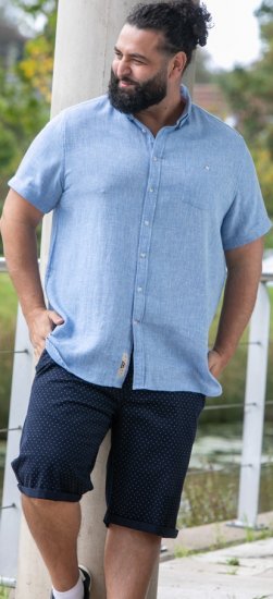 D555 Falmouth 1 Linen Mix Short Sleeve Shirt With Button Down Blue - Särgid - Meeste suured särgid 2XL – 8XL