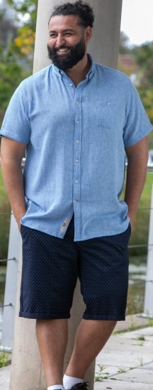 D555 Falmouth 1 Linen Mix Short Sleeve Shirt With Button Down Blue - Särgid - Meeste suured särgid 2XL – 8XL