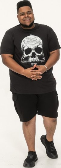 D555 Hucknall Skull Monochrome Printed Crew Neck T-shirt Washed Black - T-särgid - Suured T-särgid 2XL – 14XL