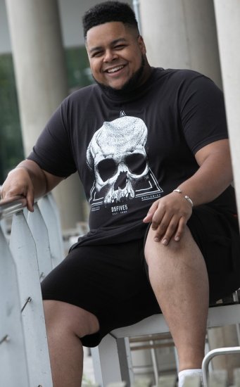 D555 Hucknall Skull Monochrome Printed Crew Neck T-shirt Washed Black - T-särgid - Suured T-särgid 2XL – 14XL