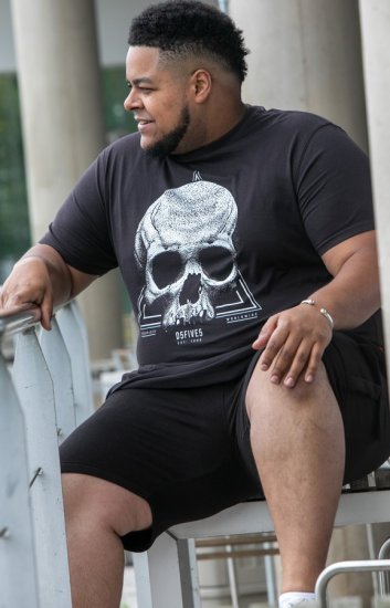 D555 Hucknall Skull Monochrome Printed Crew Neck T-shirt Washed Black - T-särgid - Suured T-särgid 2XL – 14XL