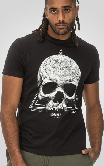 D555 Hucknall Skull Monochrome Printed Crew Neck T-shirt Washed Black - T-särgid - Suured T-särgid 2XL – 14XL