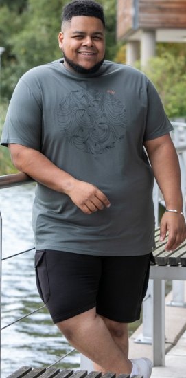 D555 Poole Circle Wave Printed Crew Neck T-shirt Khaki - T-särgid - Suured T-särgid 2XL – 14XL