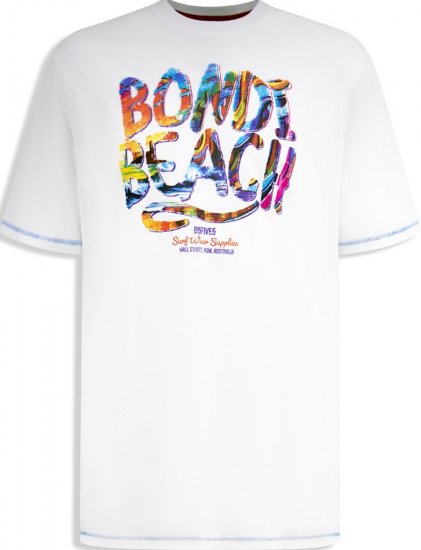 D555 SYDNEY Multi Coloured Bondi Beach Printed T-Shirt White - T-särgid - Suured T-särgid 2XL – 14XL