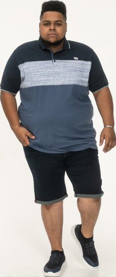 D555 Leeds Cut And Sew Polo With Jacquard Collar And Cuffs Navy - Polosärgid - Meeste suured polosärgid 2XL – 8XL