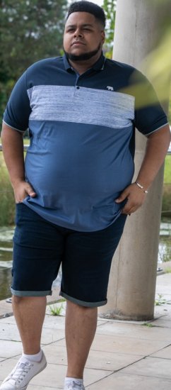 D555 Leeds Cut And Sew Polo With Jacquard Collar And Cuffs Navy - Polosärgid - Meeste suured polosärgid 2XL – 8XL