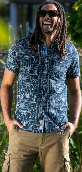 D555 Worthing Surf AOP Short Sleeve Button Down Collar Shirt Navy - Särgid - Meeste suured särgid 2XL – 8XL