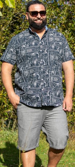 D555 Worthing Surf AOP Short Sleeve Button Down Collar Shirt Navy - Särgid - Meeste suured särgid 2XL – 8XL