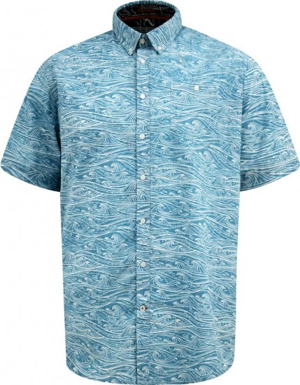 D555 Torquay AOP Short Sleeve Button Down Collar Shirt Blue Wave - Särgid - Meeste suured särgid 2XL – 8XL