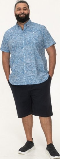 D555 Torquay AOP Short Sleeve Button Down Collar Shirt Blue Wave - Särgid - Meeste suured särgid 2XL – 8XL