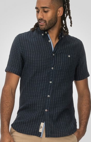 D555 Pontefract Jacquard Linen Mix Short Sleeve Shirt With Button Down Navy - Särgid - Meeste suured särgid 2XL – 8XL