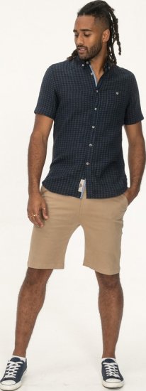 D555 Pontefract Jacquard Linen Mix Short Sleeve Shirt With Button Down Navy - Särgid - Meeste suured särgid 2XL – 8XL