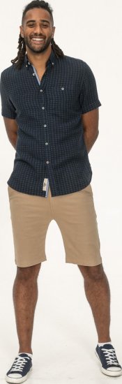 D555 Pontefract Jacquard Linen Mix Short Sleeve Shirt With Button Down Navy - Särgid - Meeste suured särgid 2XL – 8XL