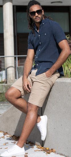 D555 Pontefract Jacquard Linen Mix Short Sleeve Shirt With Button Down Navy - Särgid - Meeste suured särgid 2XL – 8XL