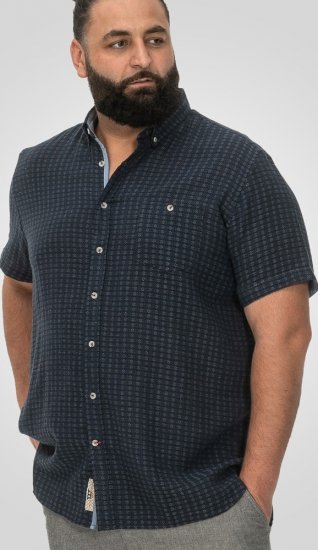 D555 Pontefract Jacquard Linen Mix Short Sleeve Shirt With Button Down Navy - Särgid - Meeste suured särgid 2XL – 8XL