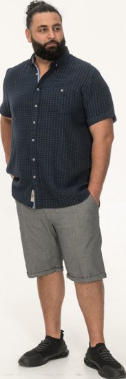 D555 Pontefract Jacquard Linen Mix Short Sleeve Shirt With Button Down Navy - Särgid - Meeste suured särgid 2XL – 8XL