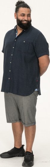 D555 Pontefract Jacquard Linen Mix Short Sleeve Shirt With Button Down Navy - Särgid - Meeste suured särgid 2XL – 8XL