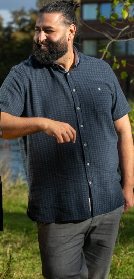 D555 Pontefract Jacquard Linen Mix Short Sleeve Shirt With Button Down Navy - Särgid - Meeste suured särgid 2XL – 8XL