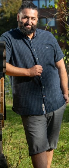 D555 Pontefract Jacquard Linen Mix Short Sleeve Shirt With Button Down Navy - Särgid - Meeste suured särgid 2XL – 8XL