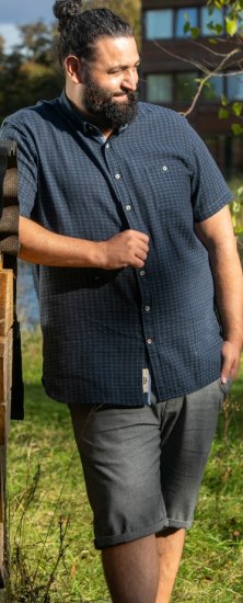 D555 Pontefract Jacquard Linen Mix Short Sleeve Shirt With Button Down Navy - Särgid - Meeste suured särgid 2XL – 8XL