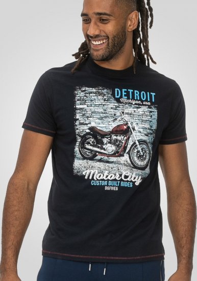 D555 Knowle Detroit Motor Bike Printed Crew Neck T-Shirt Navy - T-särgid - Suured T-särgid 2XL – 14XL