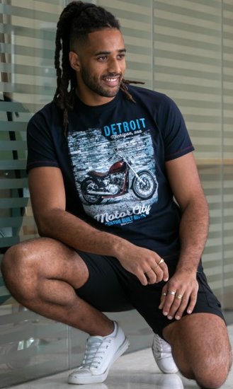 D555 Knowle Detroit Motor Bike Printed Crew Neck T-Shirt Navy - T-särgid - Suured T-särgid 2XL – 14XL