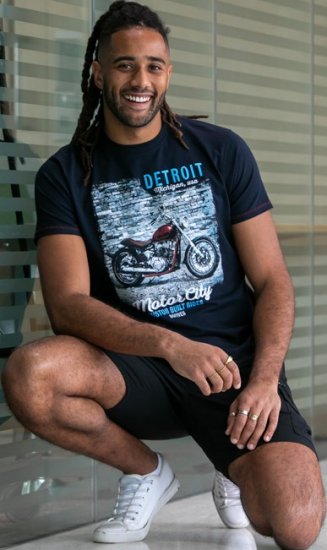 D555 Knowle Detroit Motor Bike Printed Crew Neck T-Shirt Navy - T-särgid - Suured T-särgid 2XL – 14XL
