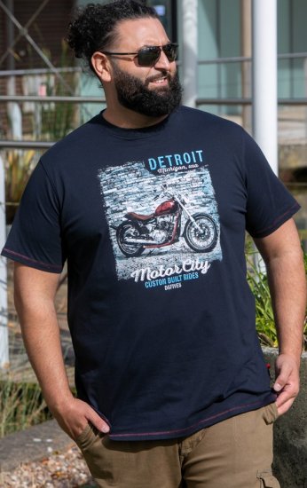 D555 Knowle Detroit Motor Bike Printed Crew Neck T-Shirt Navy - T-särgid - Suured T-särgid 2XL – 14XL