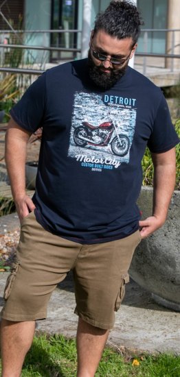 D555 Knowle Detroit Motor Bike Printed Crew Neck T-Shirt Navy - T-särgid - Suured T-särgid 2XL – 14XL