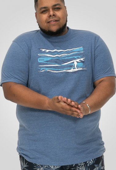 D555 Cardiff Surfer And Waves Printed Crew Neck T-shirt Denim Marl - T-särgid - Suured T-särgid 2XL – 14XL