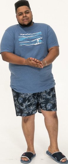 D555 Cardiff Surfer And Waves Printed Crew Neck T-shirt Denim Marl - T-särgid - Suured T-särgid 2XL – 14XL