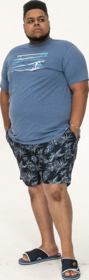 D555 Cardiff Surfer And Waves Printed Crew Neck T-shirt Denim Marl - T-särgid - Suured T-särgid 2XL – 14XL