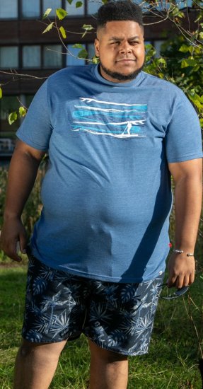 D555 Cardiff Surfer And Waves Printed Crew Neck T-shirt Denim Marl - T-särgid - Suured T-särgid 2XL – 14XL