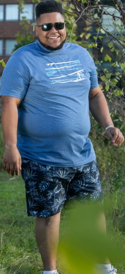 D555 Cardiff Surfer And Waves Printed Crew Neck T-shirt Denim Marl - T-särgid - Suured T-särgid 2XL – 14XL