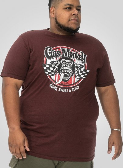 D555 Loughborough Official Gas Monkey Crew Neck T-Shirt Burgundy Black Twist - T-särgid - Suured T-särgid 2XL – 14XL