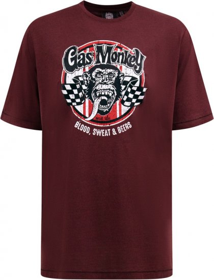 D555 Loughborough Official Gas Monkey Crew Neck T-Shirt Burgundy Black Twist - T-särgid - Suured T-särgid 2XL – 14XL