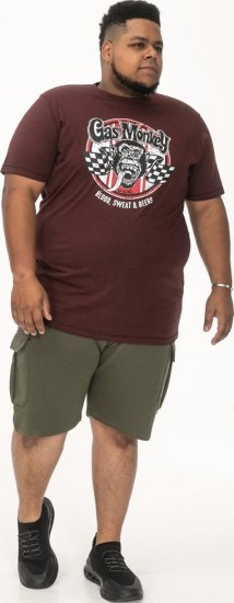 D555 Loughborough Official Gas Monkey Crew Neck T-Shirt Burgundy Black Twist - T-särgid - Suured T-särgid 2XL – 14XL