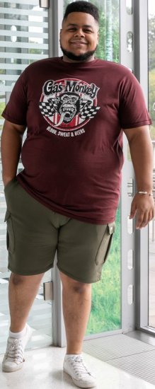 D555 Loughborough Official Gas Monkey Crew Neck T-Shirt Burgundy Black Twist - T-särgid - Suured T-särgid 2XL – 14XL