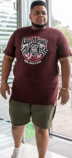 D555 Loughborough Official Gas Monkey Crew Neck T-Shirt Burgundy Black Twist - T-särgid - Suured T-särgid 2XL – 14XL