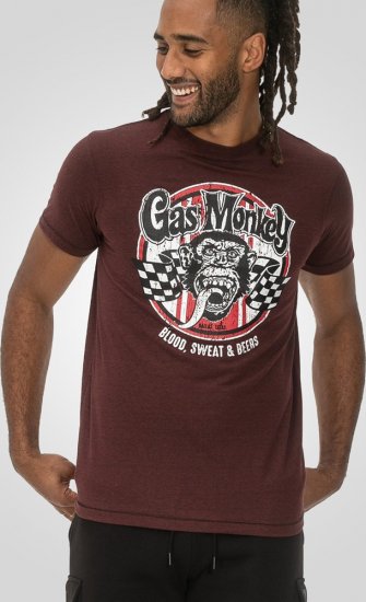 D555 Loughborough Official Gas Monkey Crew Neck T-Shirt Burgundy Black Twist - T-särgid - Suured T-särgid 2XL – 14XL