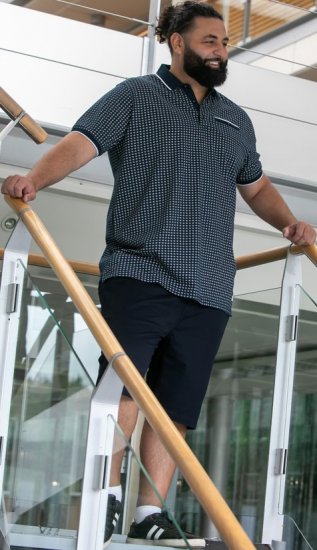 D555 Coventry AOP Polo Shirt Jacquard Collar & Ribbed Cuffs Navy - Polosärgid - Meeste suured polosärgid 2XL – 8XL