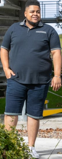 D555 Ilkeston Jacquard Collar & Cuff Short Sleeve Pique Polo Navy - Polosärgid - Meeste suured polosärgid 2XL – 8XL