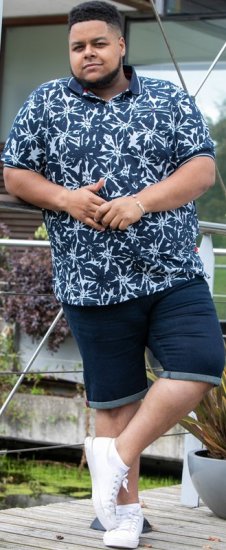 D555 Halifax AOP Hawaiian Print Short Sleeve Polo Blue - T-särgid - Suured T-särgid 2XL – 14XL