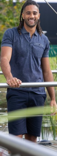 D555 Uttoxeter AOP Leaf Print Short Sleeve Polo Denim - Polosärgid - Meeste suured polosärgid 2XL – 8XL