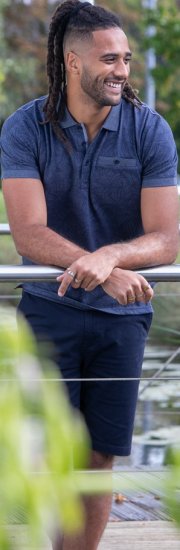 D555 Uttoxeter AOP Leaf Print Short Sleeve Polo Denim - Polosärgid - Meeste suured polosärgid 2XL – 8XL