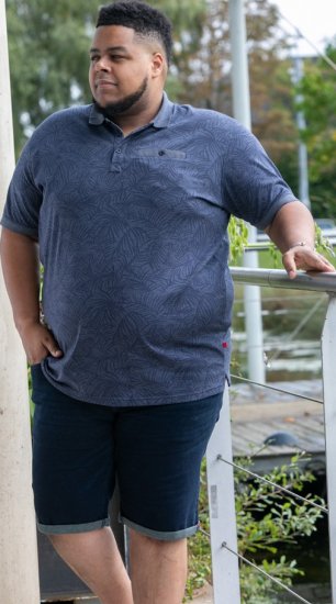 D555 Uttoxeter AOP Leaf Print Short Sleeve Polo Denim - Polosärgid - Meeste suured polosärgid 2XL – 8XL