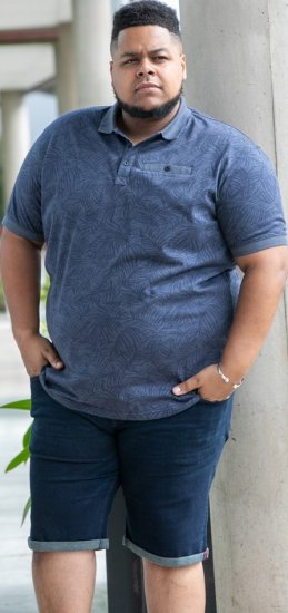 D555 Uttoxeter AOP Leaf Print Short Sleeve Polo Denim - Polosärgid - Meeste suured polosärgid 2XL – 8XL